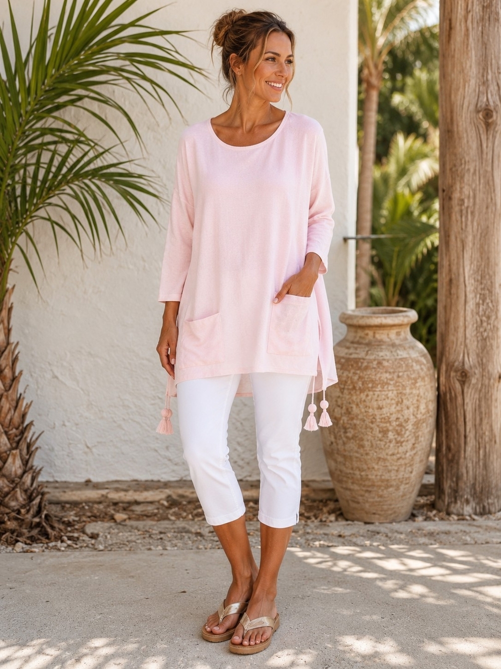 Lilly Pulitzer Pink Coolmax Pom Pom Tassel Pocket Tunic Sweater Small